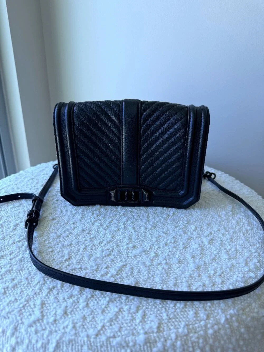 Rebecca Minkoff Love Chevron Quilt Leather Crossbody - Black Leather